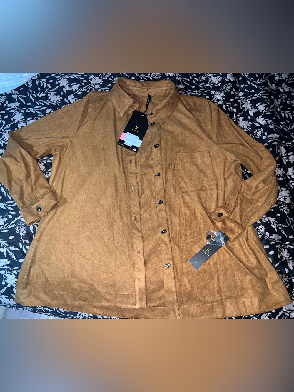 Sueded Lightweight Shirt Jacket in Camel Brown